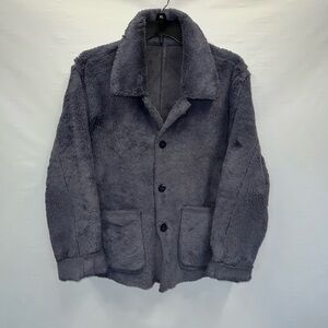 Unbranded Jacket Women’s Medium Blue Long Sleeve Polyester Faux Fur Button Up